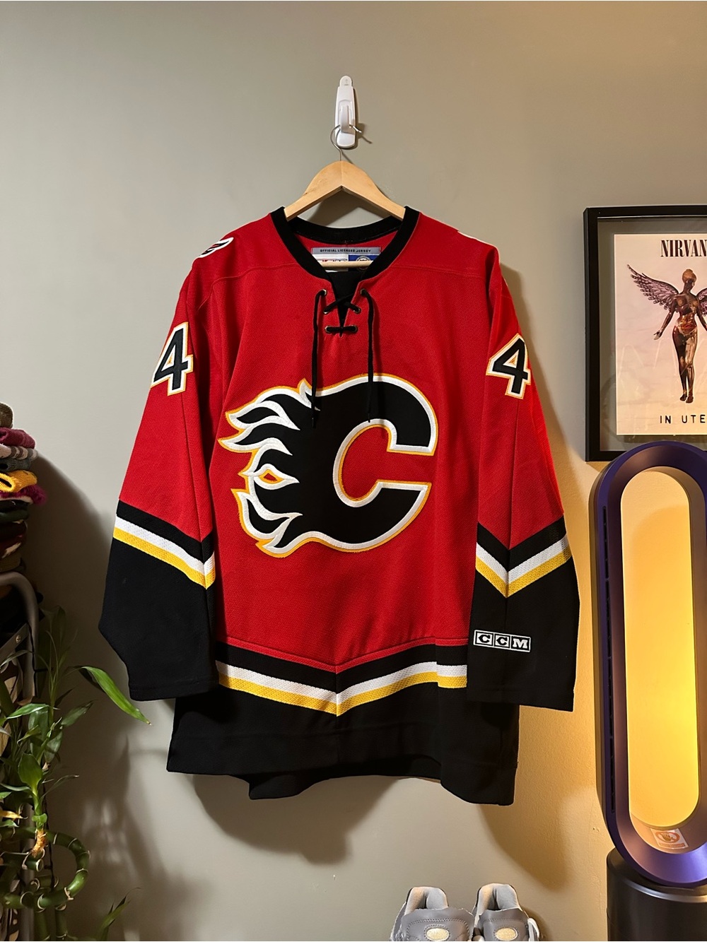 Vintage CCM Calgary Flames Hockey Jersey Leopold #4 Autographed